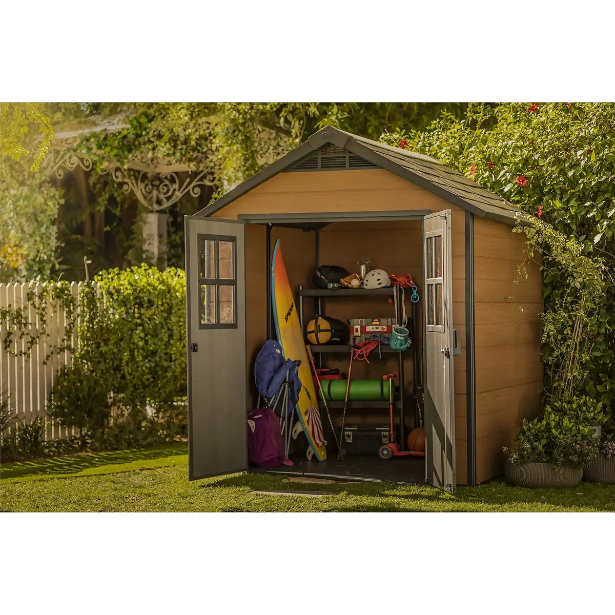 Keter Newton 7x7ft Double Door Outdoor Apex Plastic Garden Shed