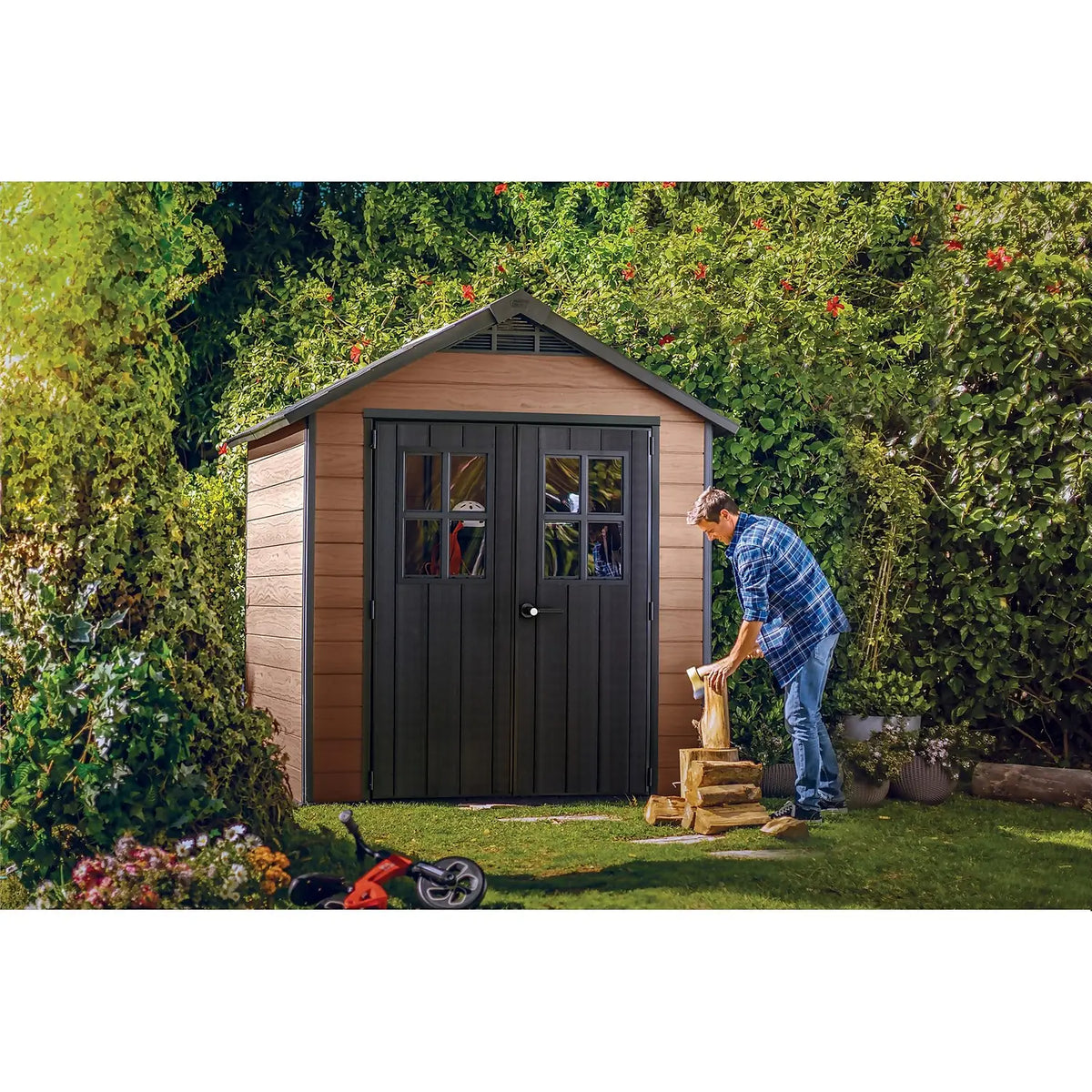 Keter Newton 7x7ft Double Door Outdoor Apex Plastic Garden Shed