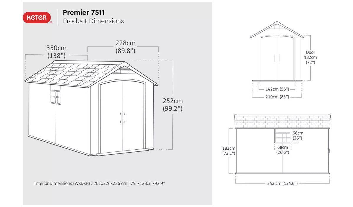 keter premier heavy plastic shed 7.5x11ft - Grey
