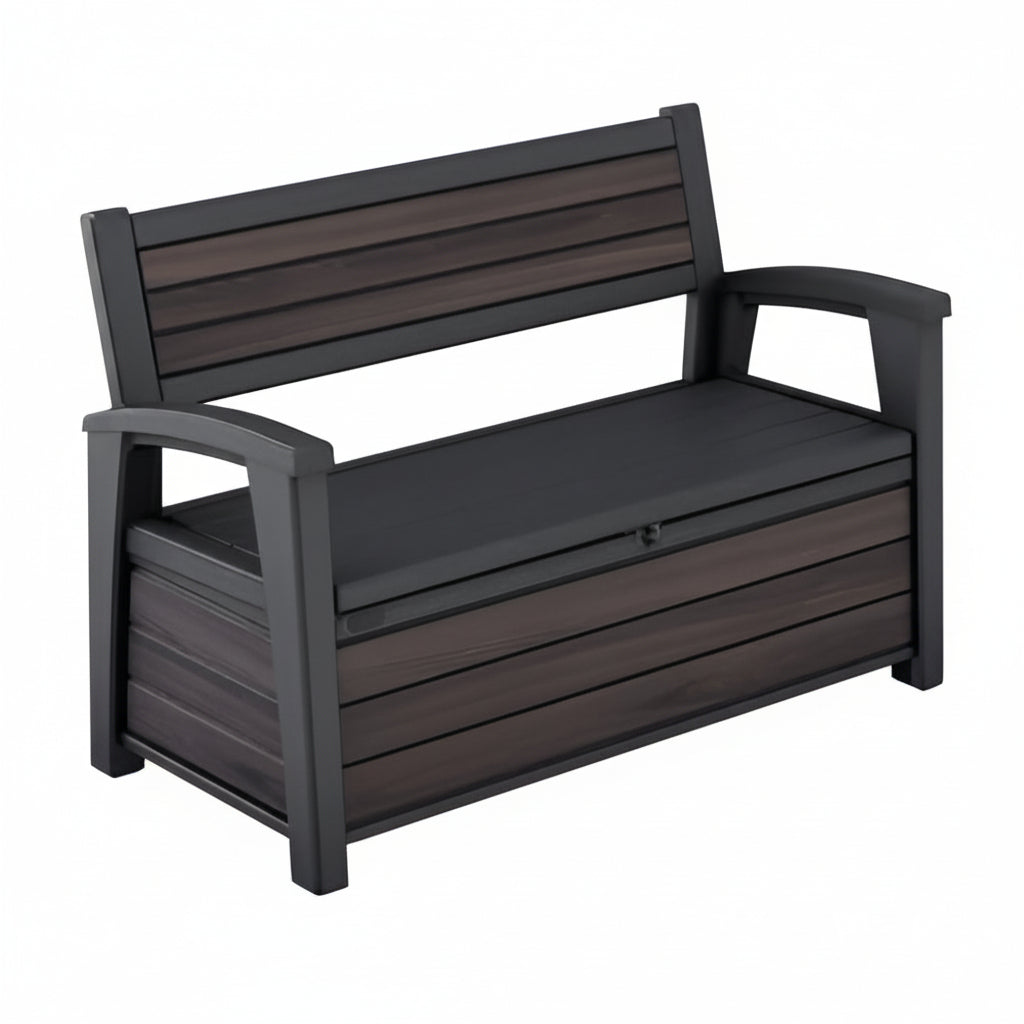 227L Outdoor Storage Bench - Seats 2, Wood-Look Resin, All-Weather