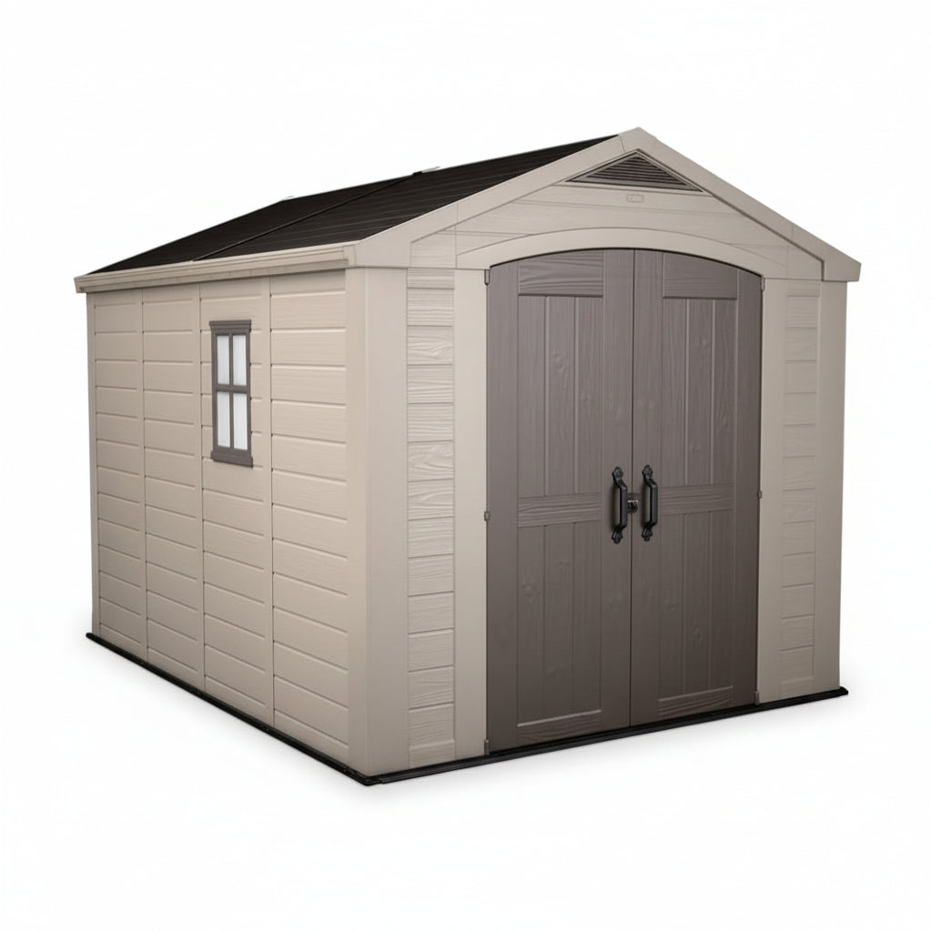 Keter Factor 8x11ft  Outdoor Garden Storage Shed - Beige Resin, Steel-Reinforced