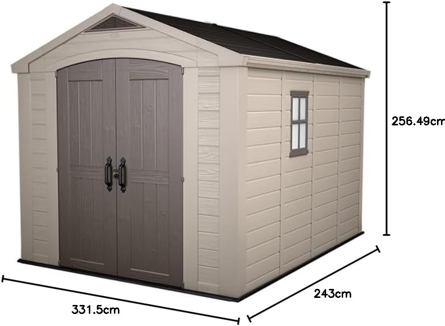 Keter Factor 8x11ft  Outdoor Garden Storage Shed - Beige Resin, Steel-Reinforced
