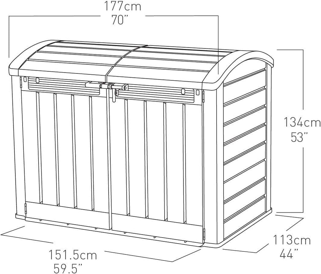 880L Resin Outdoor Storage Shed - Large Garden Storage Box in Grey