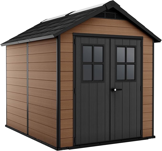 Keter Newton 7.5x9ft  Garden Shed - Brown Wood-Effect Resin Outdoor Shed