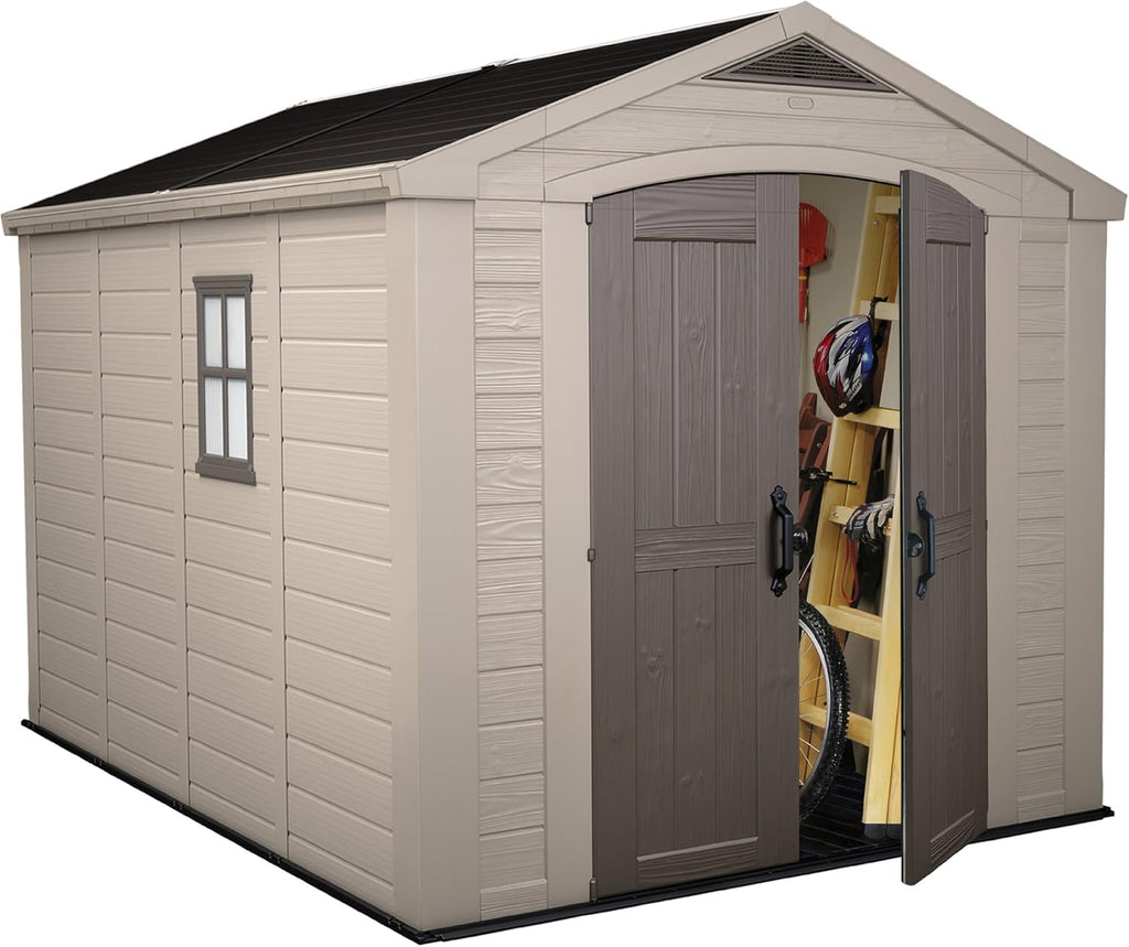 Keter Factor 8x11ft  Outdoor Garden Storage Shed - Beige Resin, Steel-Reinforced