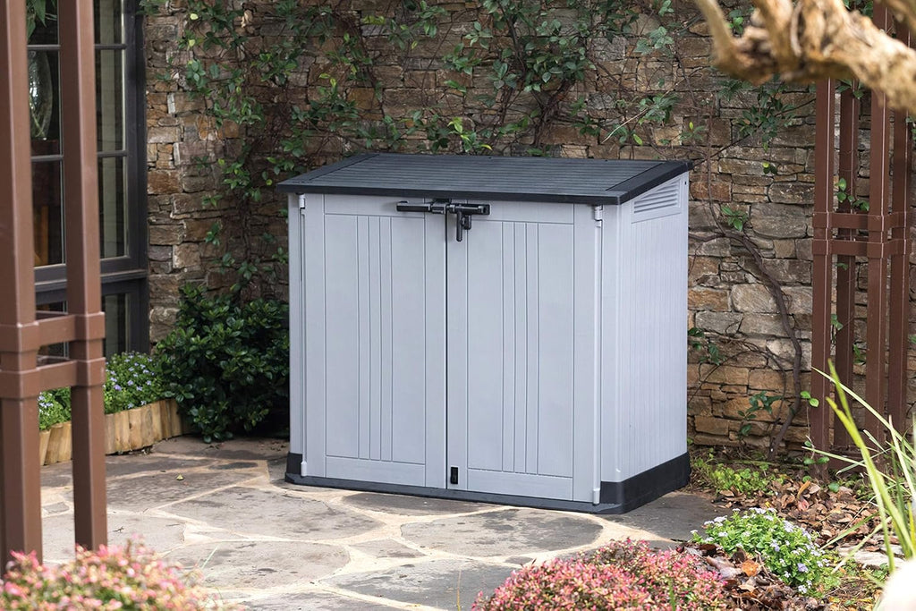 880L Resin Outdoor Storage Shed - Large Garden Storage Box in Grey