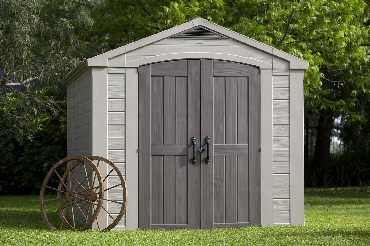 Keter Factor 8x11ft  Outdoor Garden Storage Shed - Beige Resin, Steel-Reinforced