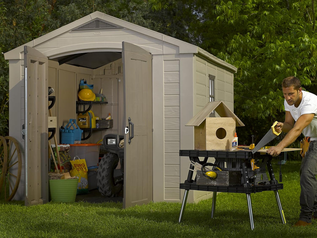 Keter Factor 8x11ft  Outdoor Garden Storage Shed - Beige Resin, Steel-Reinforced