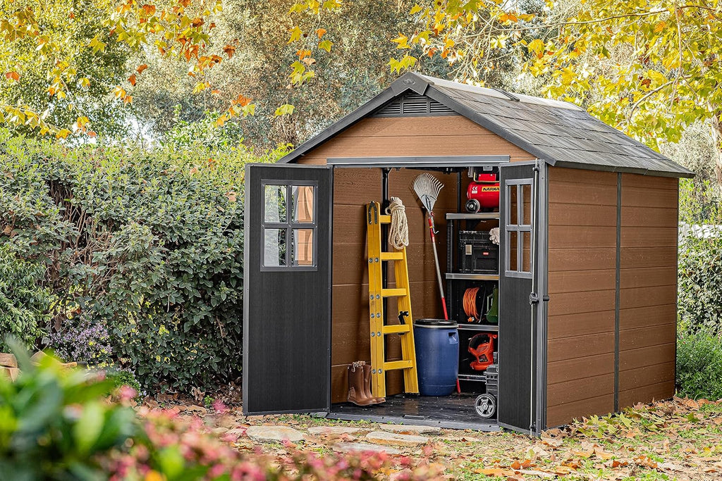 Keter Newton 7.5x9ft  Garden Shed - Brown Wood-Effect Resin Outdoor Shed