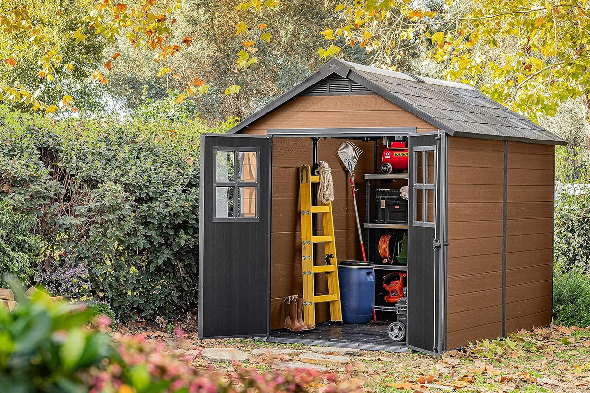 Keter Newton 7.5x9ft  Garden Shed - Brown Wood-Effect Resin Outdoor Shed