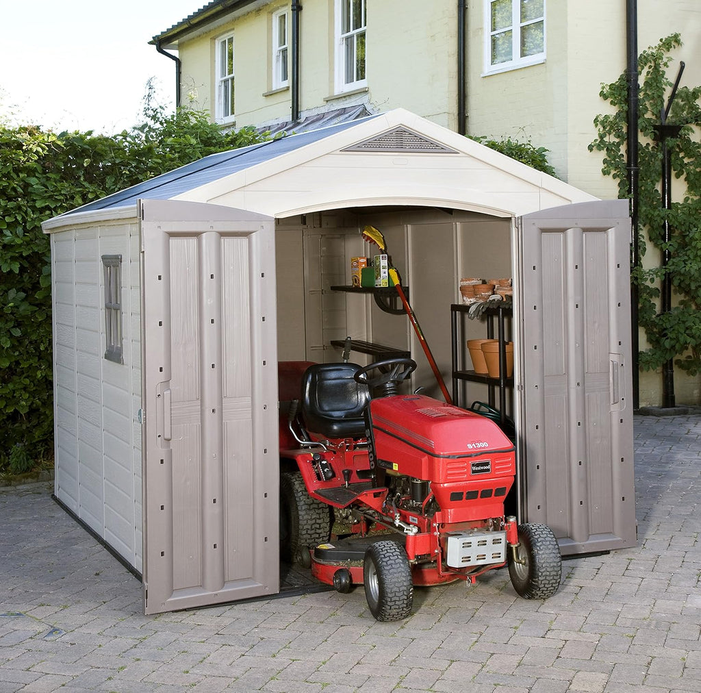 Keter Factor 8x11ft  Outdoor Garden Storage Shed - Beige Resin, Steel-Reinforced