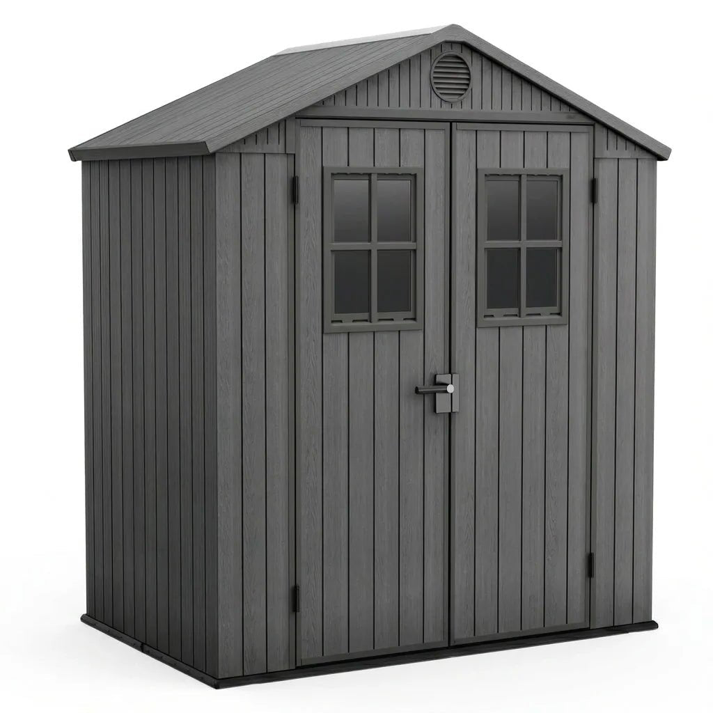 4x6ft Heavy Duty Plastic Garden Shed, Weather-Resistant Outdoor Storage Shed, Lockable Double Doors, Grey