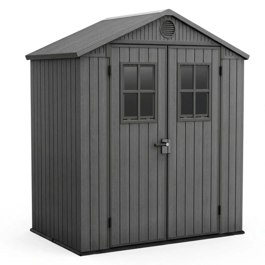 4x6ft Heavy Duty Plastic Garden Shed, Weather-Resistant Outdoor Storage Shed, Lockable Double Doors, Grey